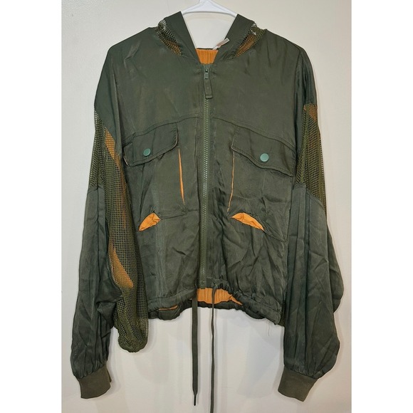 Free People Movement Jackets & Blazers - Free People Movement Olive Green Mesh Panel Hooded Bomber Jacket OB590918 Small